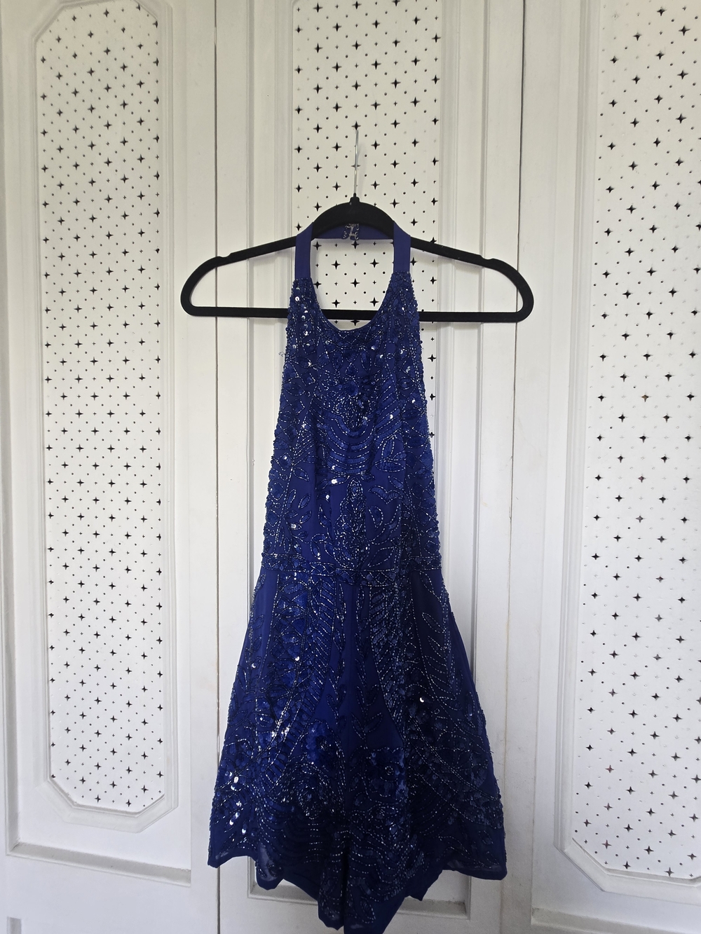 Embellished Royal Blue Halter Cocktail Romper